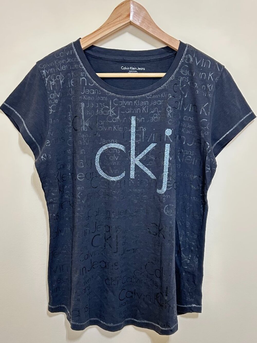 Calvin Klein Jeans Round Neck Short Sleeve Tee Black Size L